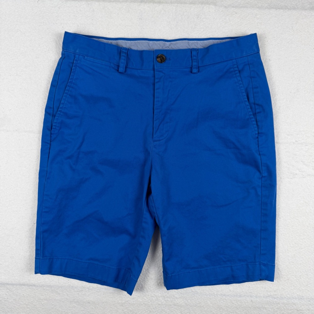 Brooks Brothers Mens Chino Shorts Blue Stretch Cotton Size 32 Flat Front Preppy